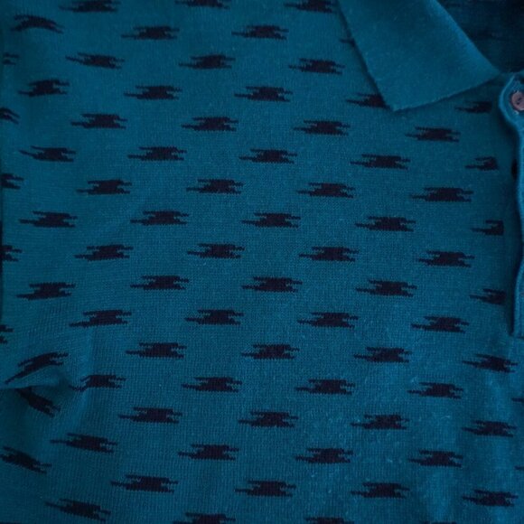 VTG '80S 3130 Teal Black Eclectic Grandpa Boxy Fit Fine Knit Collared Sweater XL - Picture 7 of 9